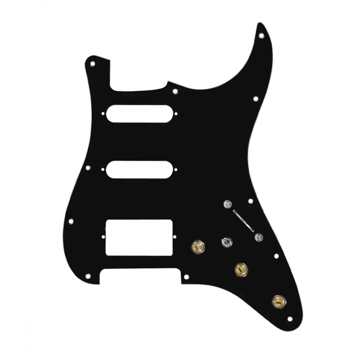 920D Custom HSS Pre-Wired Pickguard for Strat With A Black Pickguard and S7W-HSS-MT Wiring Harness