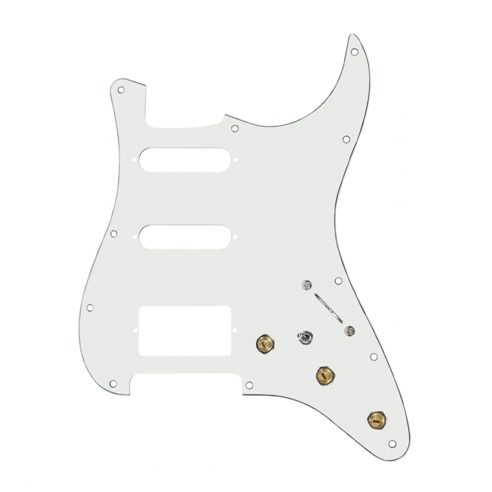 920D Custom HSS Pre-Wired Pickguard for Strat With A Parchment Pickguard and S7W-HSS-MT Wiring Harness