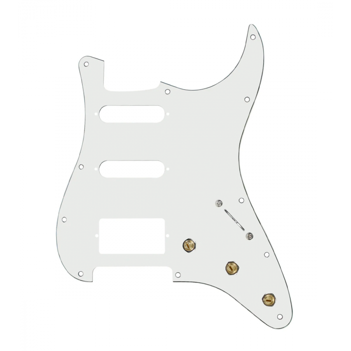 920D Custom HSS Pre-Wired Pickguard for Strat With A Parchment Pickguard and S7W-HSS-PP Wiring Harness