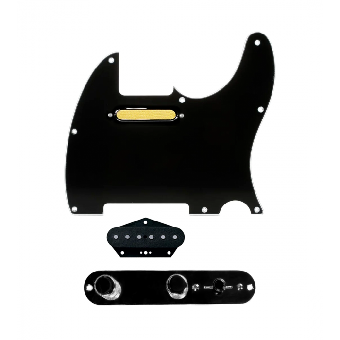 920D Custom Gold Foil Loaded Pickguard for Tele With Black Pickguard and T4W-REV-B Control Plate