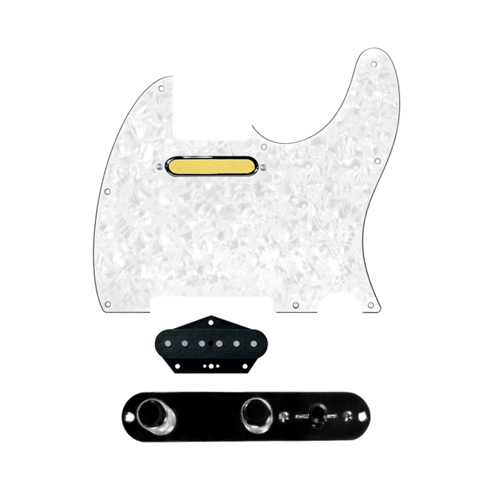 920D Custom Gold Foil Loaded Pickguard for Tele With White Pearl Pickguard and T3W-REV-B Control Plate