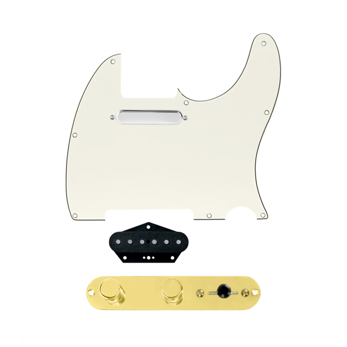 920D Custom Texas Grit Loaded Pickguard for Tele With Parchment Pickguard and T3W-REV-G Control Plate