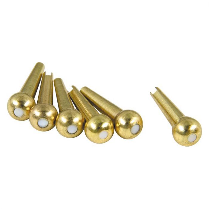 D'Andrea TP4T Acoustic Guitar Tone Pins Gold Brass Bridge Pin Set, White Dot