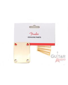 Genuine Fender Vintage Original Strat/Tele Plain 4-Bolt Gold Neck Plate w/Screws