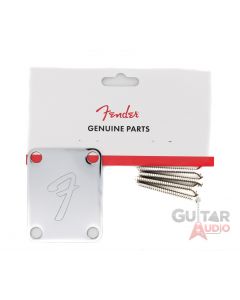 Genuine Fender '70s F Logo Strat/Tele 4-Bolt CHROME Guitar Neck Plate w/Screws