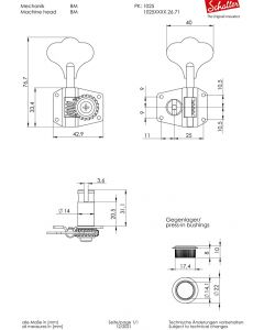 Schaller Germany 2x2 Vintage-Style Bass Tuners for Music Man/Gibson/G&L, NICKEL