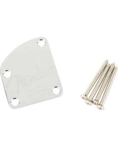 Genuine Fender Deluxe Series 4-Bolt Contoured Logo Neck Plate - CHROME