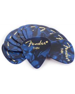 Fender 351 Premium Celluloid Guitar Picks - THIN BLUE MOTO - 12-Pack (1 Dozen)