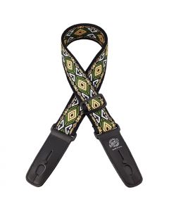 Lock-It Retro Vintage 2" Guitar Strap, Emerald Island Green/Gold, LIS-071-EI