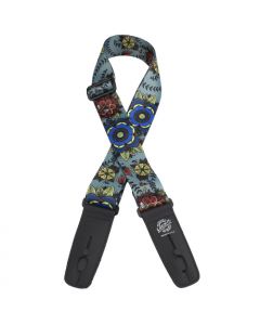 Lock-It Poly Plush Series Guitar Strap, 2" Wide - Blue Flowers