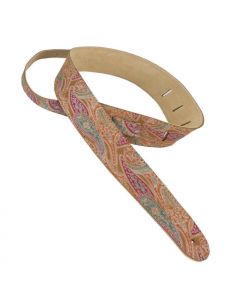 Henry Heller Leather Series, 2.5" Wide Leather Guitar Strap, Capri Paisley Tan