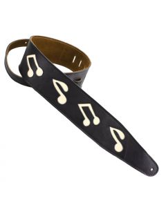 Henry Heller Leather Series, 3" Wide Guitar Strap, Black with White Music Notes