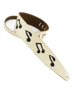 Henry Heller Leather Series, 3" Wide Guitar Strap, Bone with Black Music Notes