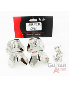 (Set of 4) Genuine Fender Nickel Metal Amp Corners 3-Screw Mounting with Screws