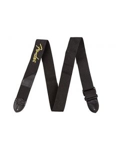 Genuine Fender 2" Poly-Webbing Adjustable Black Guitar Strap with Yellow Logo