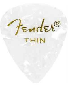 Fender 351 Premium Celluloid Guitar Picks - THIN WHITE MOTO - 12-Pack (1 Dozen)