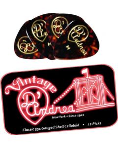 D'Andrea 351 Shape Medium Shell Guitar Picks - 12 Pack with Collectible Tin