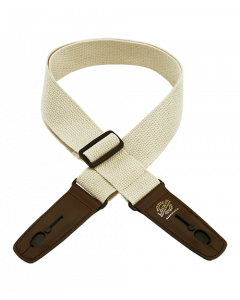 Lock-It Cotton 2" Wide Guitar Strap with Locking Leather Ends - Natural/Brown