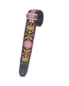 Henry Heller Vintage Reissue Guitar Strap, Jacquard Pink/Green Blossom, HJQ2-41