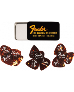 Genuine Fender Fine Electric Guitar Pick Gift Tin - 12 Pack of Thin/Medium/Heavy