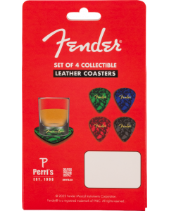  Genuine Fender Guitar Pick Shape Logo Coasters Gift, 4-Pack, Multi-Color