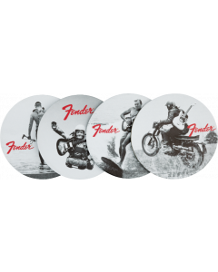 Genuine Fender Guitars Vintage Ads Leather Coasters Gift, 4-Pack