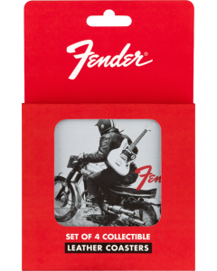 Genuine Fender Guitars Vintage Ads Leather Coasters Gift, 4-Pack