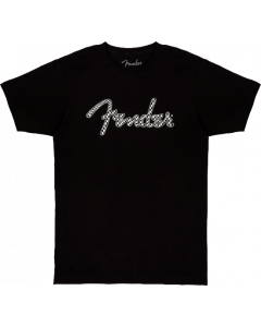 Fender Guitars Spaghetti Wavy Checker Logo Tee, Black, S, Small