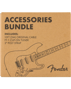 Genuine Fender Accessories Bundle Pack -- Cable, Clip-on Tuner, Strap