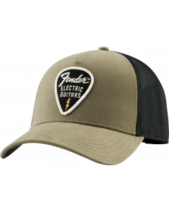 Genuine Fender Guitars Snap Back Logo Pick Patch Hat, Olive