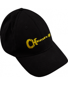 Genuine Charvel Guitar Logo Flexfit Hat, Black wi/ Yellow Logo, One Size