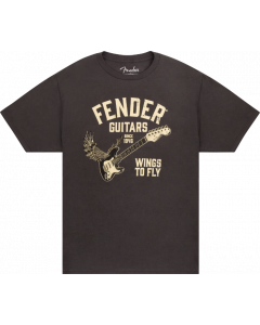 Fender Guitars Wings To Fly Tee T-Shirt, Vintage Black, S, Small