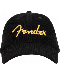 Fender Guitars Gold Spaghetti Logo Corduroy Baseball Hat, Black, One Size