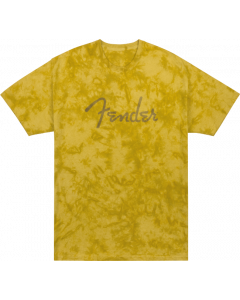 Fender Guitars Spaghetti Logo Tie-Dye Tee T-Shirt, Mustard Yellow, S, SMALL