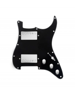 920D Custom Hipster Heaven HH Loaded Pickguard for Strat With Nickel Cool Kids Humbuckers, Black Pickguard, and S3W-HH Wiring Harness