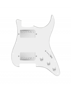 920D Custom Hipster Heaven HH Loaded Pickguard for Strat With Nickel Roughneck Humbuckers, White Pickguard, and S5W-HH Wiring Harness