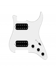 920D Custom Hipster Heaven HH Loaded Pickguard for Strat With Uncovered Roughneck Humbuckers, White Pickguard, and S3W-HH Wiring Harness