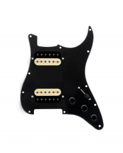 920D Custom Hot And Heavy HH Loaded Pickguard for Strat With Uncovered Roughneck Humbuckers, Black Pickguard, and S3W-HH Wiring Harness