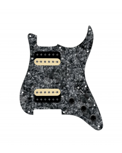 920D Custom Hot And Heavy HH Loaded Pickguard for Strat With Uncovered Roughneck Humbuckers, Black Pearl Pickguard, and S3W-HH Wiring Harness