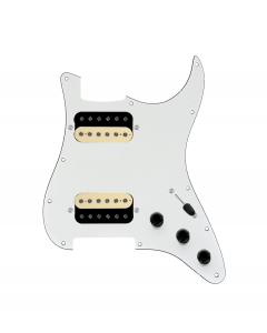 920D Custom Hot And Heavy HH Loaded Pickguard for Strat With Uncovered Roughneck Humbuckers, Parchment Pickguard, and S3W-HH Wiring Harness