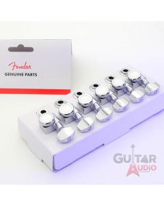 Genuine Fender CHROME LOCKING Tuners 6-InLine 2-pin Strat/Tele F Logo Machines