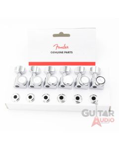 Genuine Fender CHROME LOCKING Tuners 6-InLine 2-pin Strat/Tele F Logo Machines