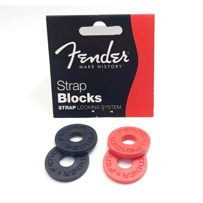 Genuine Fender Black & Red Strap Blocks Lock System (4-Pack)