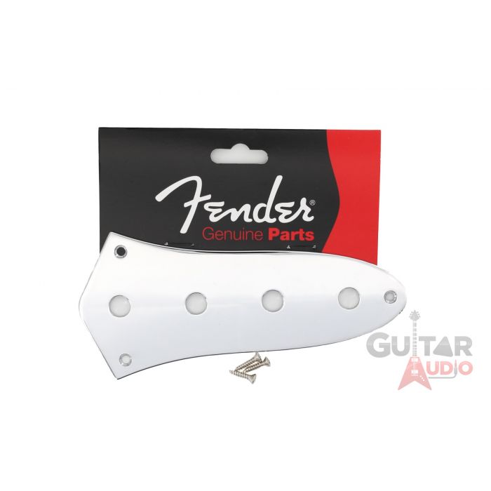 Genuine Fender Chrome 4-Hole Jazz/J-Bass Control Plate Cover w/ Mounting Screws