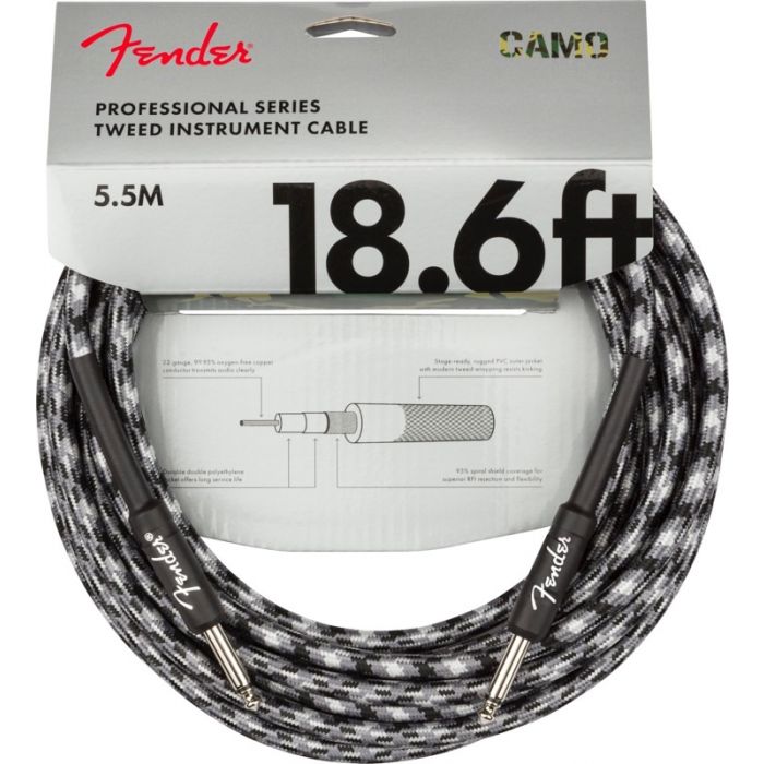 Fender Professional Instrument/Guitar Cable, Straight, Winter Camo 18.6' ft