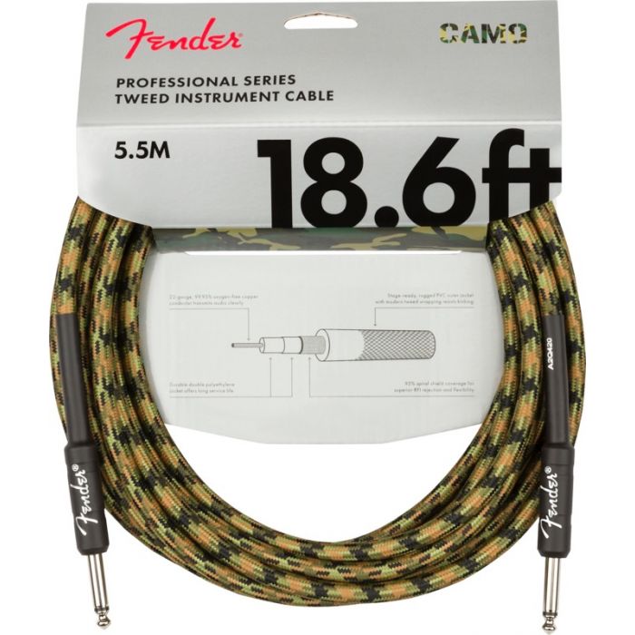 Fender Professional Instrument/Guitar Cable, Straight, Woodland Camo 18.6' ft