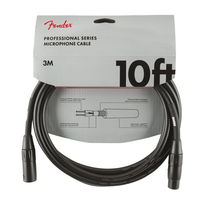 Fender Professional Series Microphone/Mic XLR Cable, Black, 10' ft