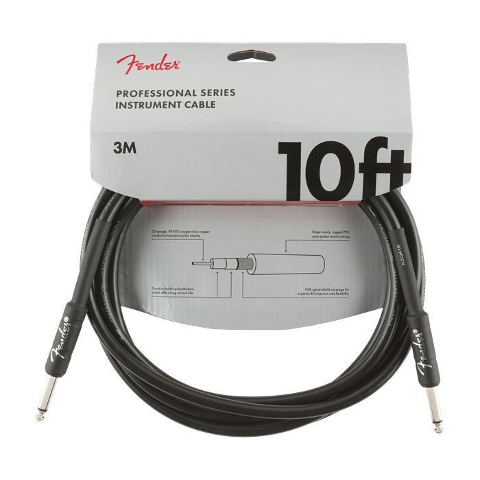 Fender Professional Series Black Guitar/Instrument Cable, Straight, 10' ft