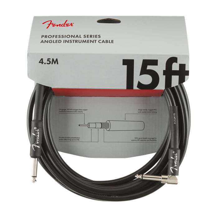 Fender Professional Guitar/Instrument Cable, Straight-Right Angle, 15' ft