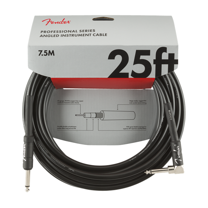 Fender Professional Guitar/Instrument Cable, Straight-Right Angle, 25' ft